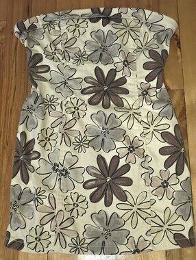 Bailey Rose Floral Strapless Mini Dress in Beige and Brown Sz Medium